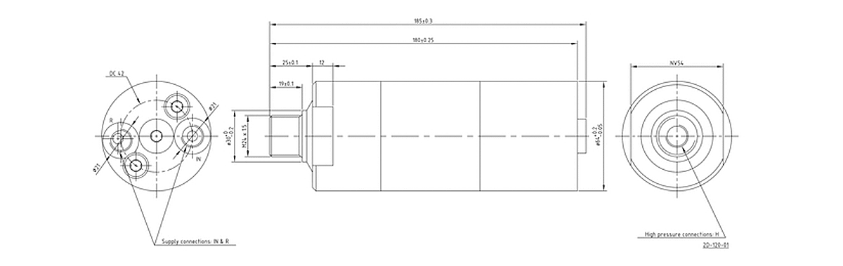Габаритная схема мультипликатора давления miniBOOSTER, модель HC2D