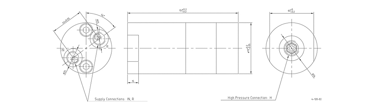 Габаритная схема мультипликатора давления miniBOOSTER, модель HC4