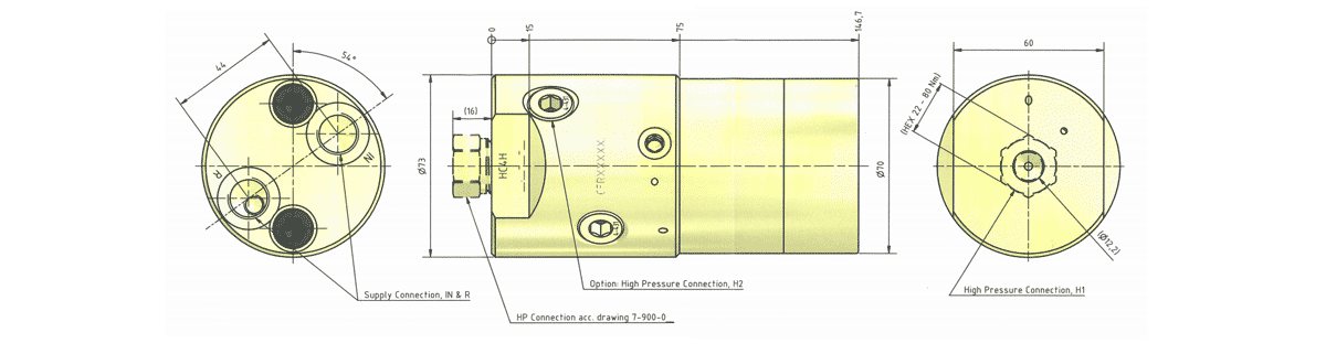 Габаритная схема мультипликатора давления miniBOOSTER, модель HC4H