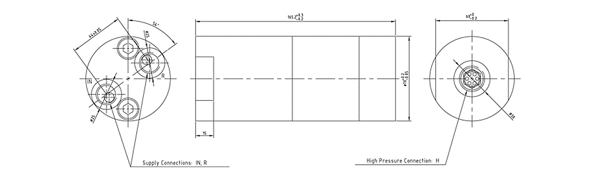Габаритная схема мультипликатора давления miniBOOSTER, модель HC4W
