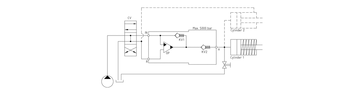 Гидравлическая схема мультипликатора давления miniBOOSTER, модель HC9
