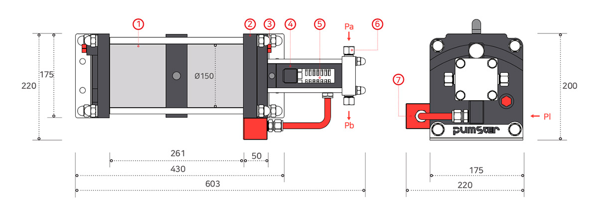 Габаритная схема газового бустера Pumster серии GB-SD