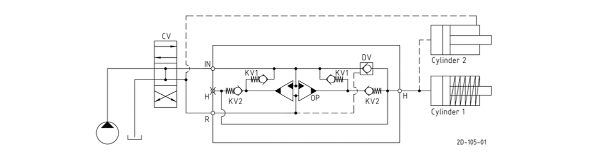 Гидравлическая схема мультипликатора давления miniBOOSTER, модель HC2D