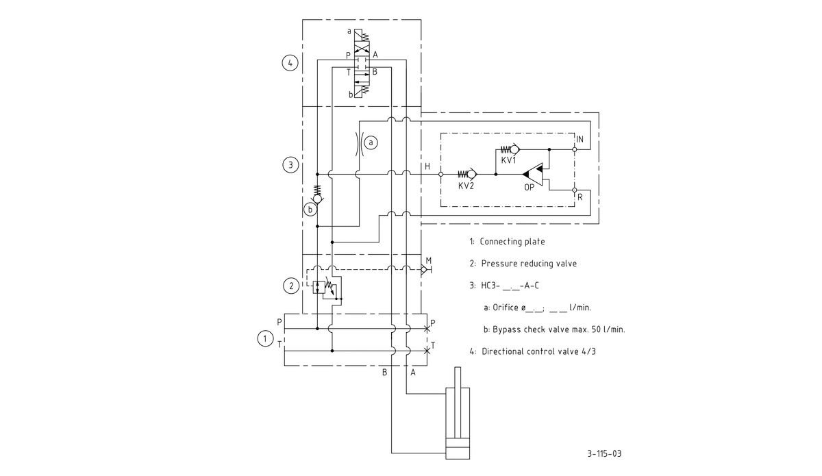 Гидравлическая схема мультипликатора давления miniBOOSTER, модель HC3-C