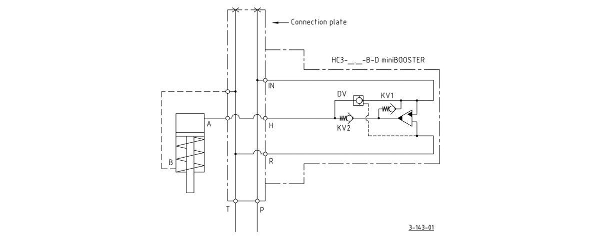 Гидравлическая схема мультипликатора давления miniBOOSTER, модель HC3-D