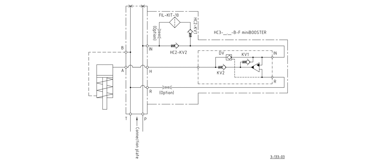 Гидравлическая схема мультипликатора давления miniBOOSTER, модель HC3-F