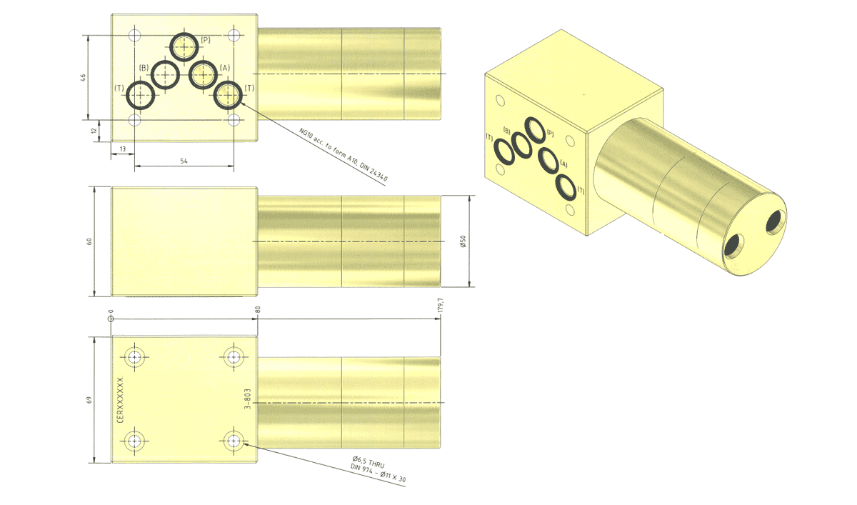 Габаритная схема мультипликатора давления miniBOOSTER, модель HC3-H-NG10