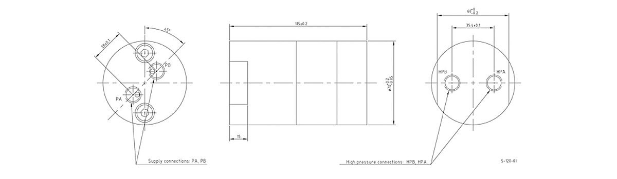 Габаритная схема мультипликатора давления miniBOOSTER, модель HC5