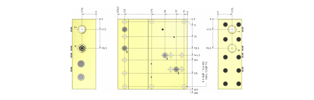 Габаритная схема мультипликатора давления miniBOOSTER, модель HC62