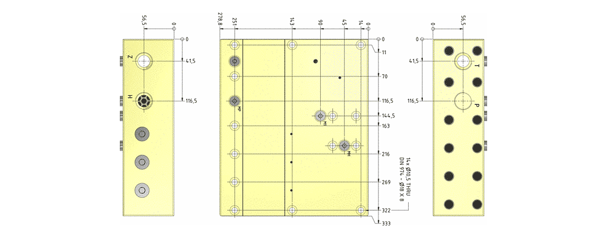 Габаритная схема мультипликатора давления miniBOOSTER, модель HC63
