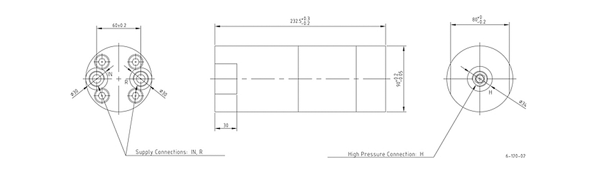Габаритная схема мультипликатора давления miniBOOSTER, модель HC6