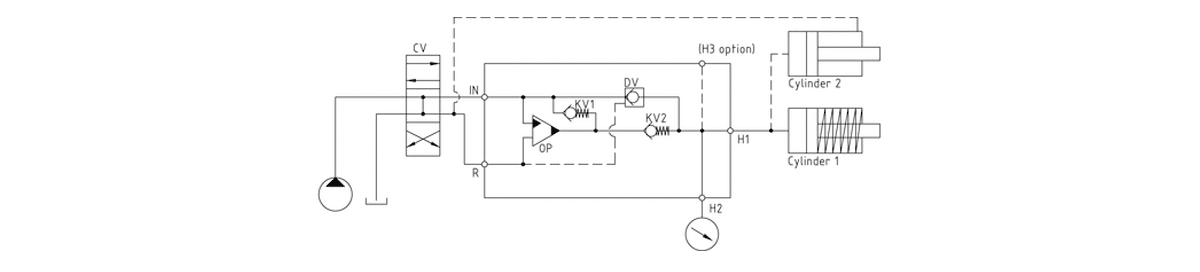Гидравлическая схема мультипликатора давления miniBOOSTER, модель HC7W