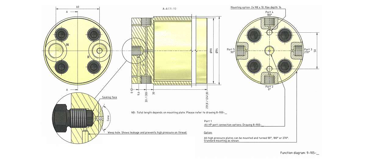 Габаритная схема мультипликатора давления miniBOOSTER, модель HC9