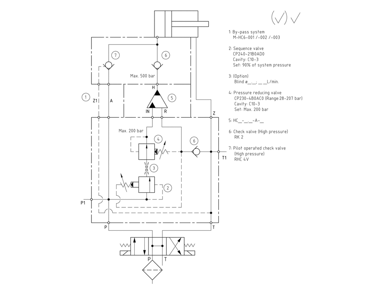 Гидравлическая схема мультипликатора давления miniBOOSTER, модель M-HC6