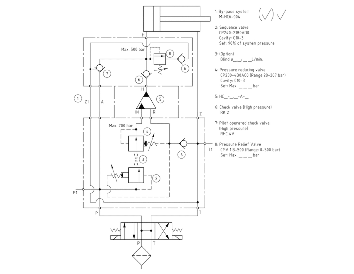 Гидравлическая схема мультипликатора давления miniBOOSTER, модель M-HC6