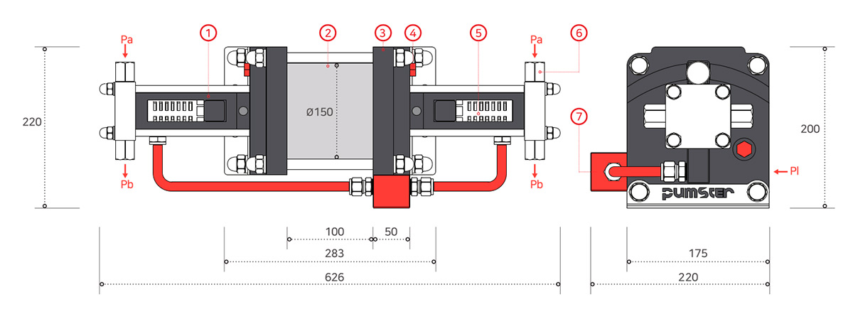 Габаритная схема газового бустера Pumster серии GB-DS