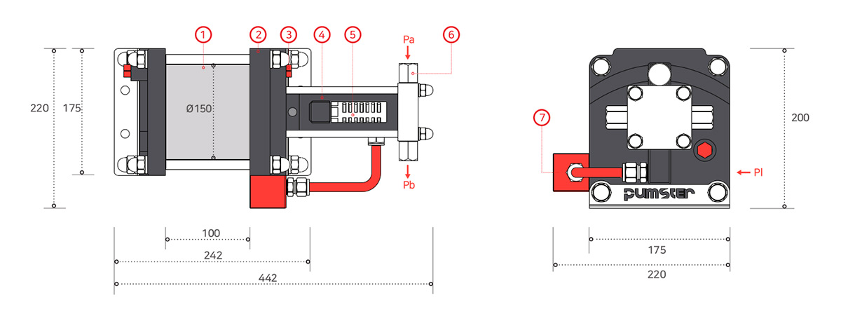 Габаритная схема газового бустера Pumster серии GB-SS